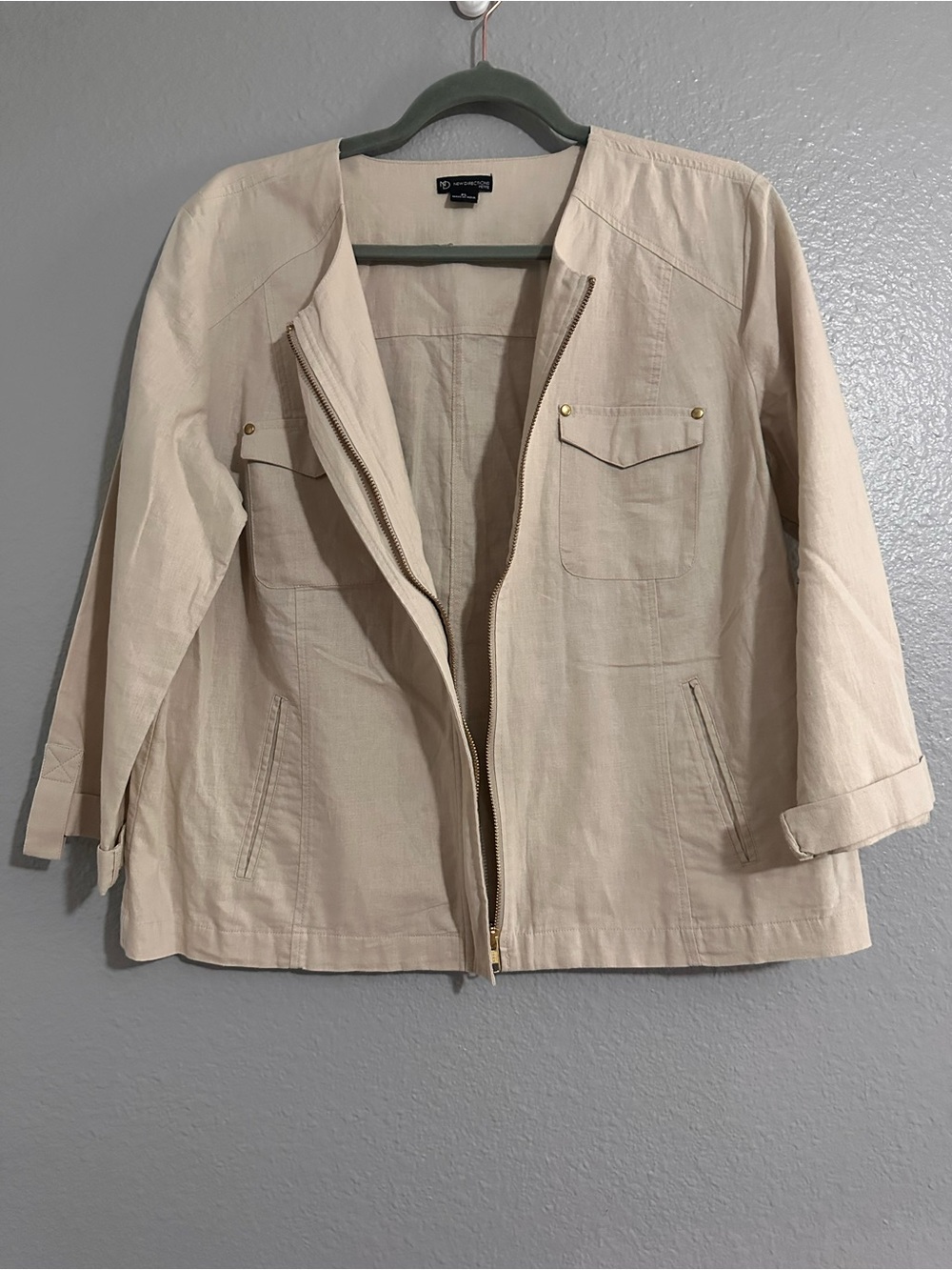 New Directions Light Beige Women’s Zip-Front Jacket Petite large